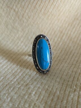 Turquoise Oval Stone Ring With Marcasites
